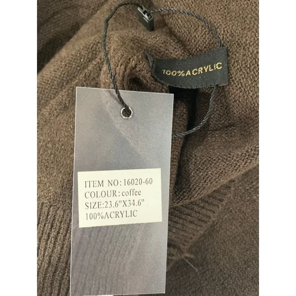 One Size Women's Brown Poncho Coffee Color Acrylic Split Neck New 23.6" x 34.6" - Picture 6 of 6